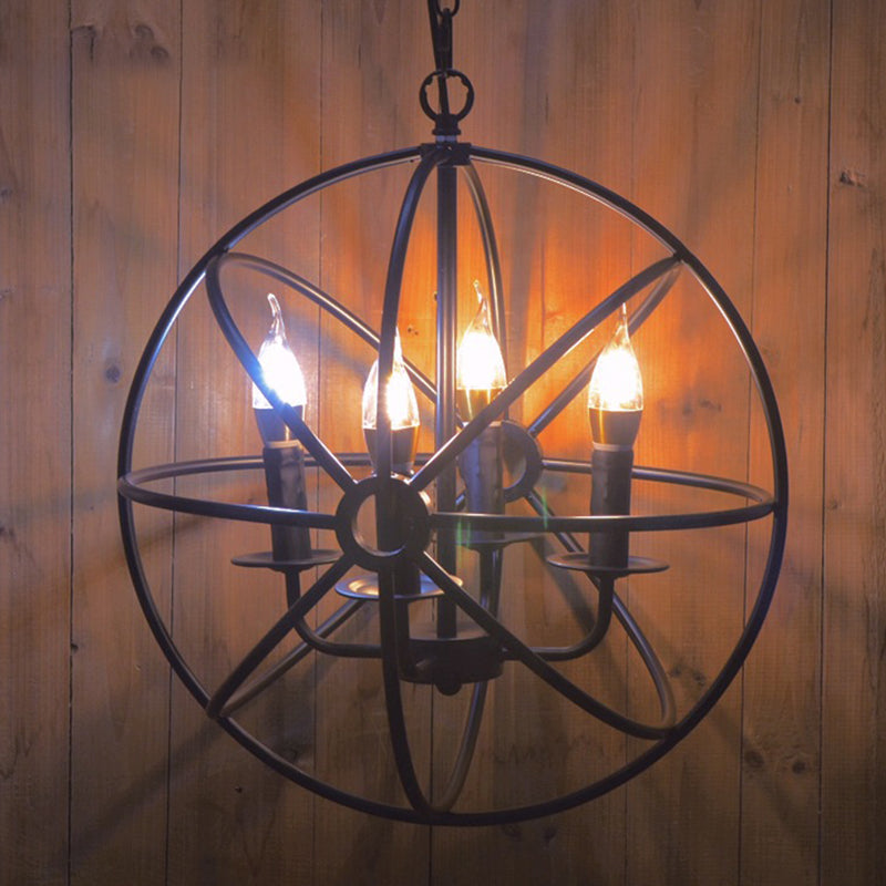 Black Globe Pendant Light in Industrial Classic Style Wrought Iron Ceiling Light for Commercial Place