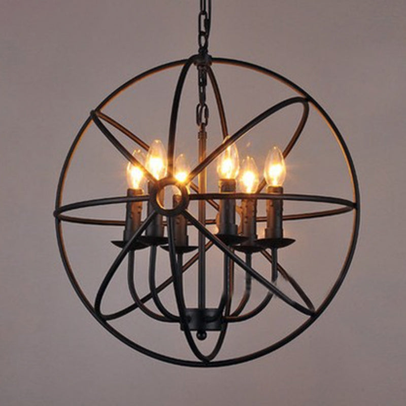 Black Globe Pendant Light in Industrial Classic Style Wrought Iron Ceiling Light for Commercial Place