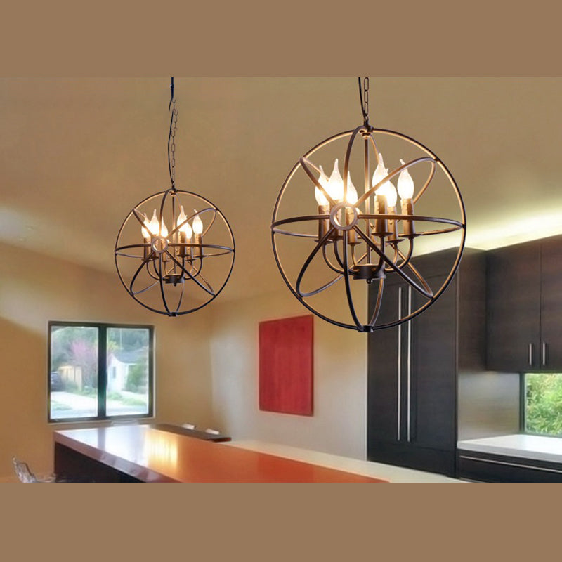 Black Globe Pendant Light in Industrial Classic Style Wrought Iron Ceiling Light for Commercial Place