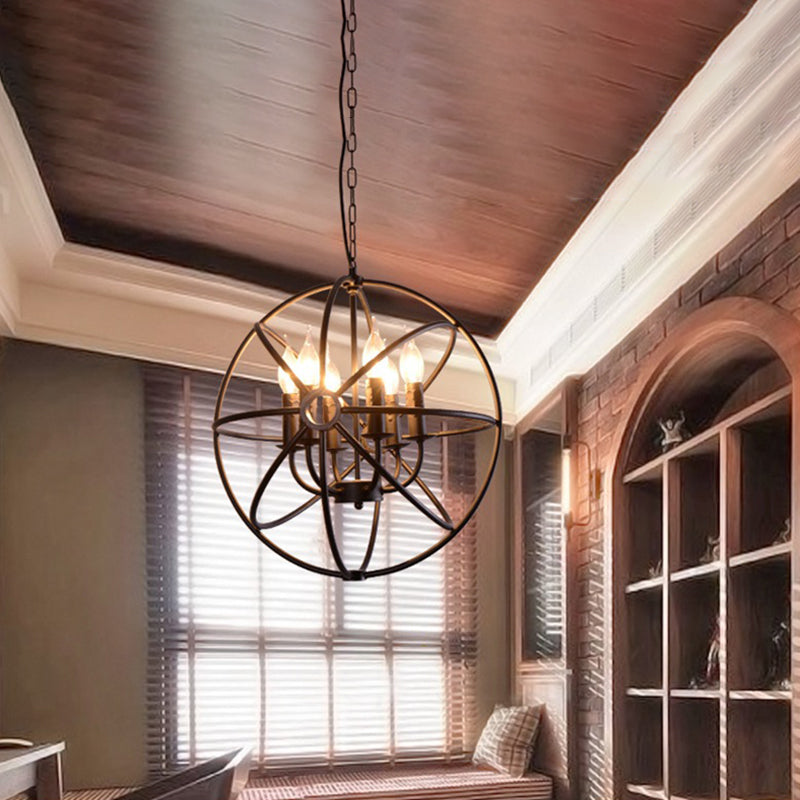 Black Globe Pendant Light in Industrial Classic Style Wrought Iron Ceiling Light for Commercial Place