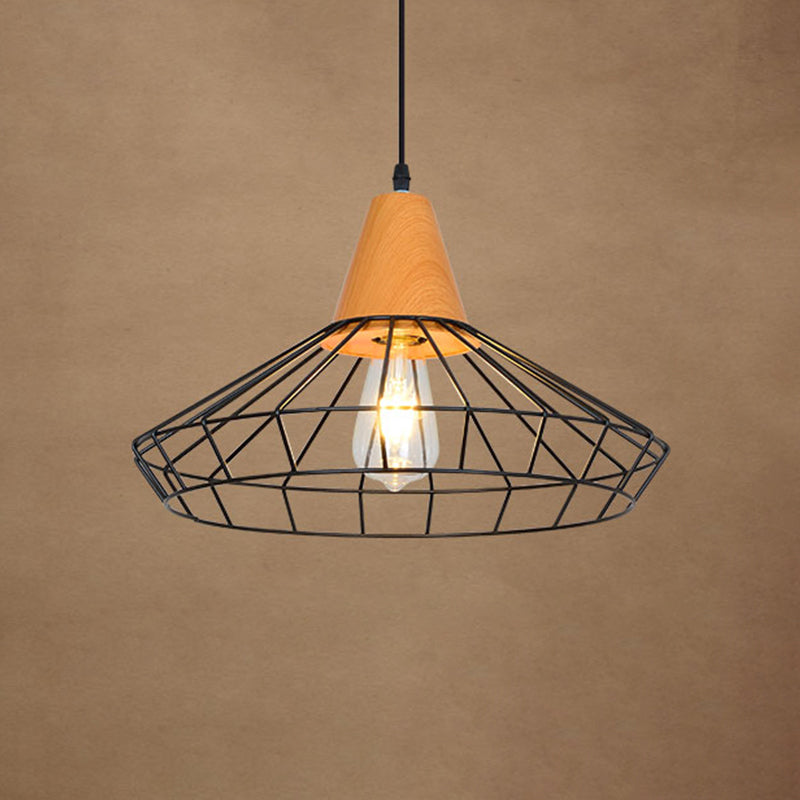 1-Light Wire Cage Pendant Lamp Industrial Black Iron Hanging Lighting for Restaurant