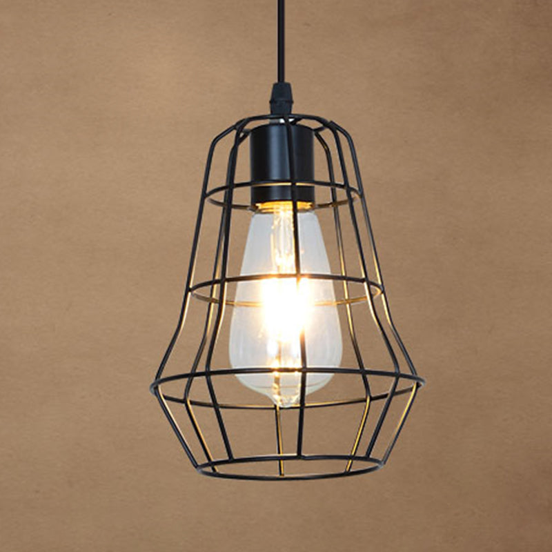 1-Light Wire Cage Pendant Lamp Industrial Black Iron Hanging Lighting for Restaurant