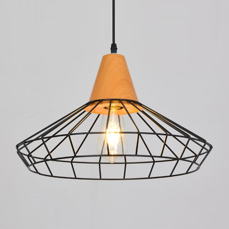 1-Light Wire Cage Pendant Lamp Industrial Black Iron Hanging Lighting for Restaurant