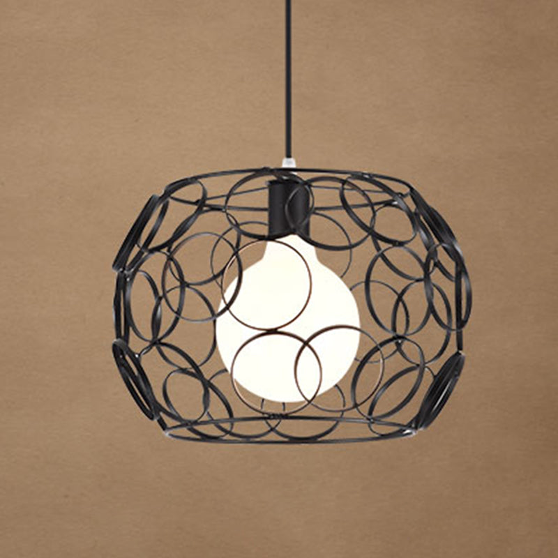 1-Light Wire Cage Pendant Lamp Industrial Black Iron Hanging Lighting for Restaurant