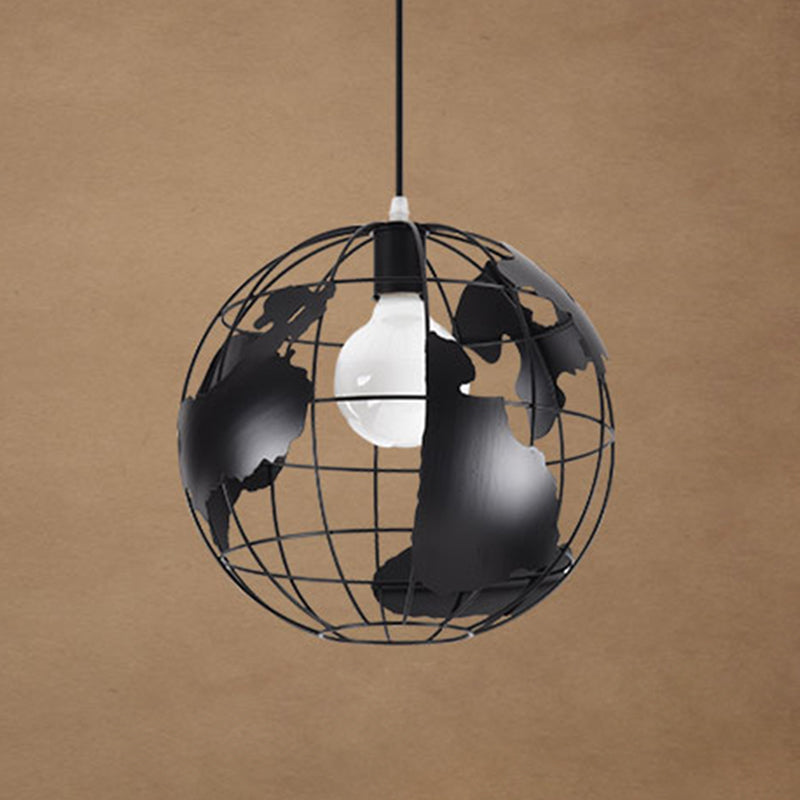 1-Light Wire Cage Pendant Lamp Industrial Black Iron Hanging Lighting for Restaurant