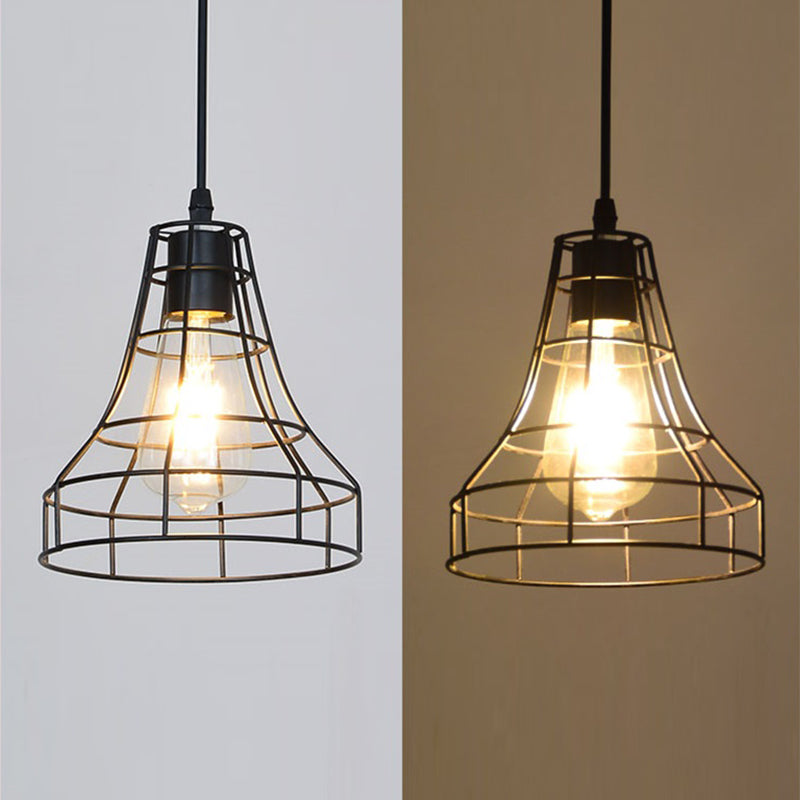 1-Light Wire Cage Pendant Lamp Industrial Black Iron Hanging Lighting for Restaurant