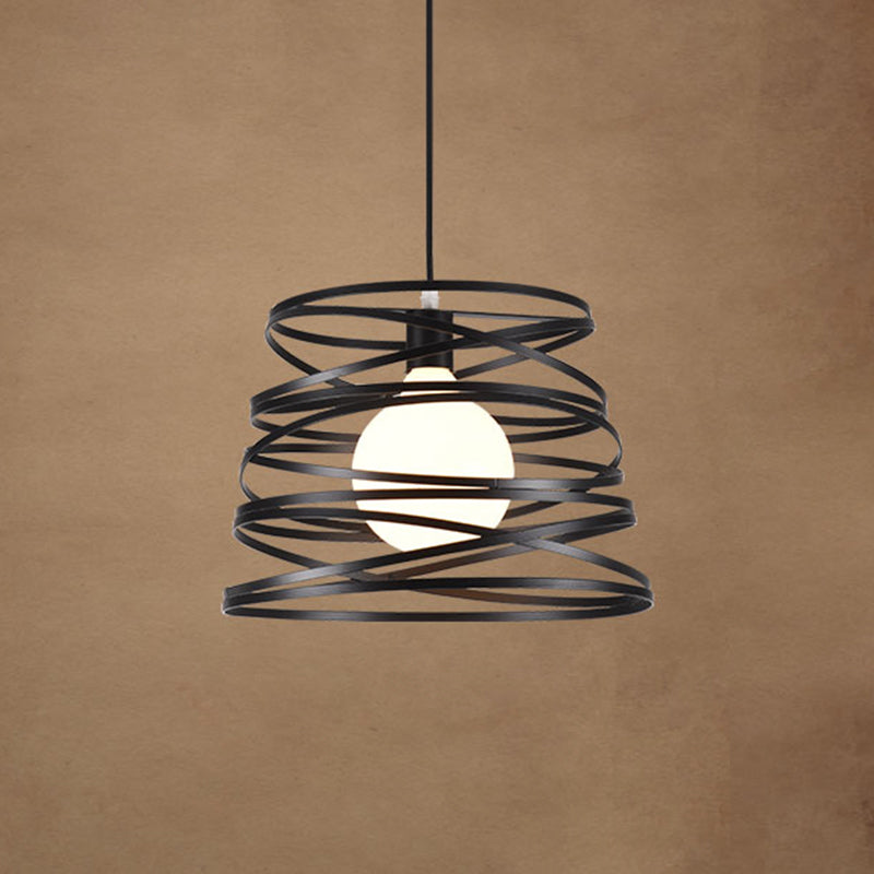 1-Light Wire Cage Pendant Lamp Industrial Black Iron Hanging Lighting for Restaurant