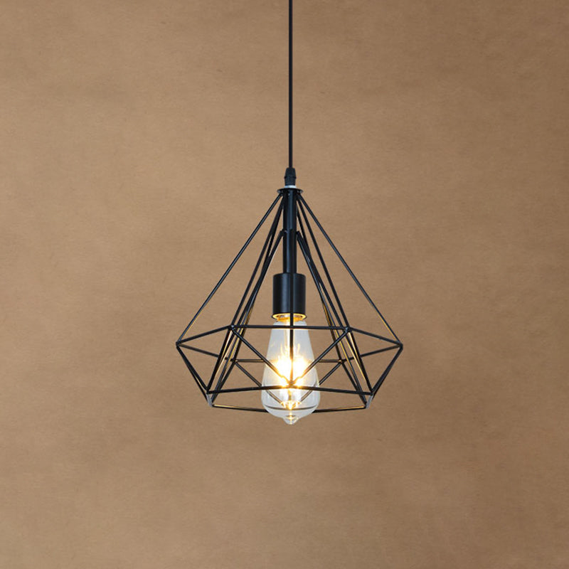 1-Light Wire Cage Pendant Lamp Industrial Black Iron Hanging Lighting for Restaurant