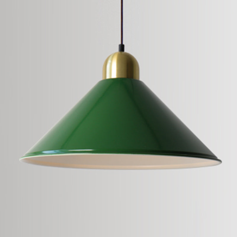 Industrial Retro Round Pendant Lamp 1-Head Metal Suspension Light in Blackish Green