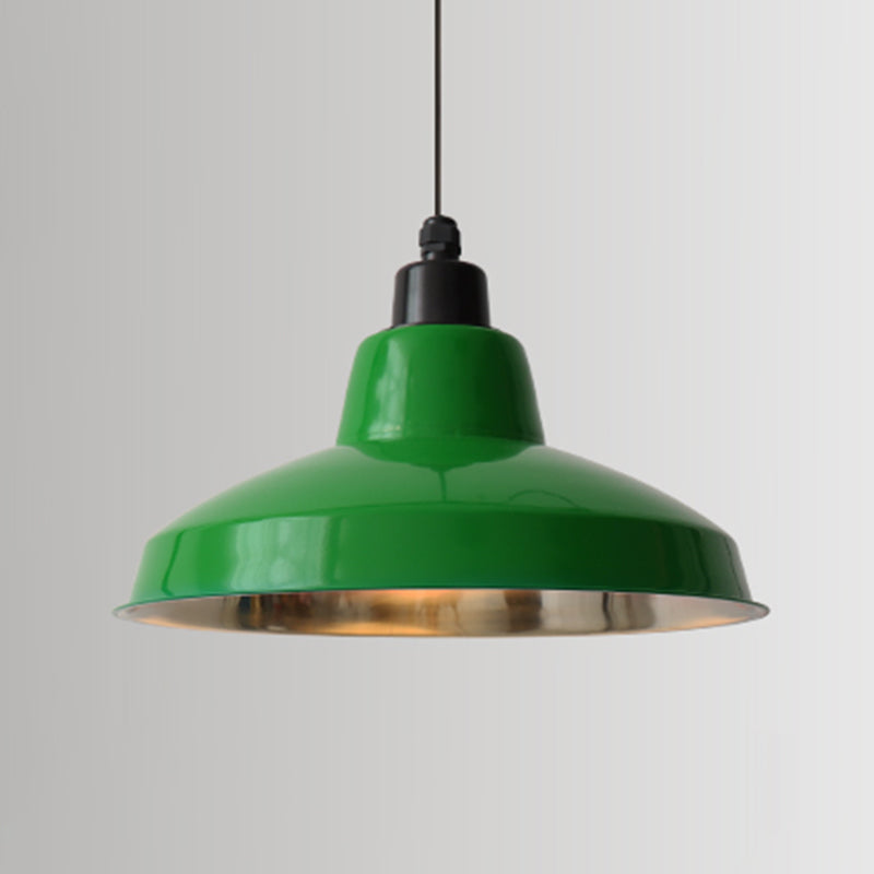 Industrial Retro Round Pendant Lamp 1-Head Metal Suspension Light in Blackish Green