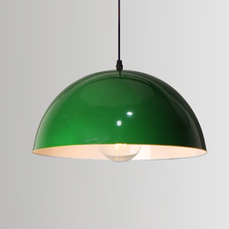 Industrial Retro Round Pendant Lamp 1-Head Metal Suspension Light in Blackish Green