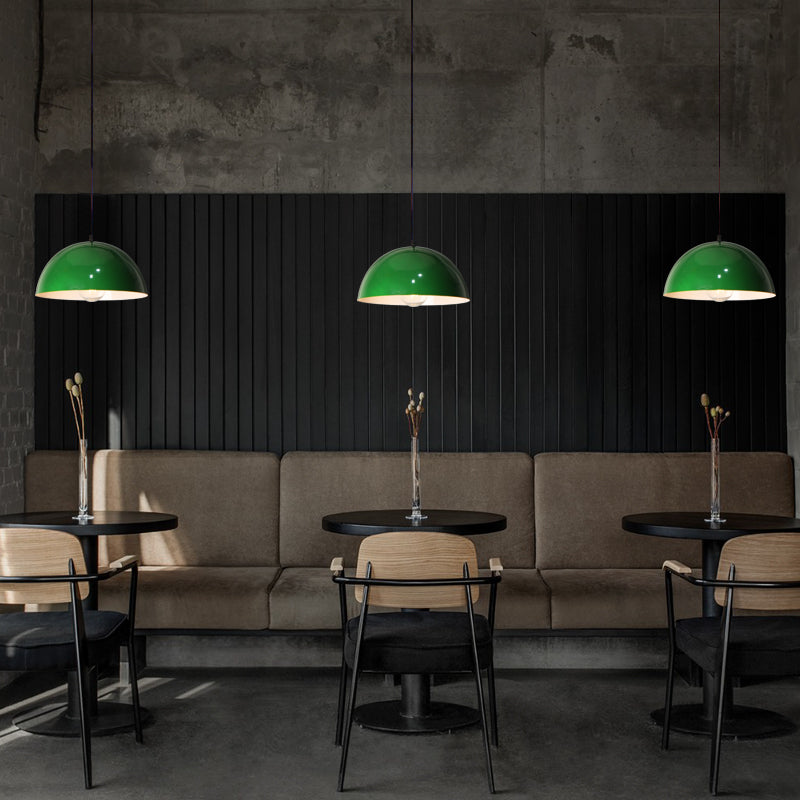 Industriële retro ronde hanglamp 1-hoofd metalen ophanging licht in zwartachtig groen