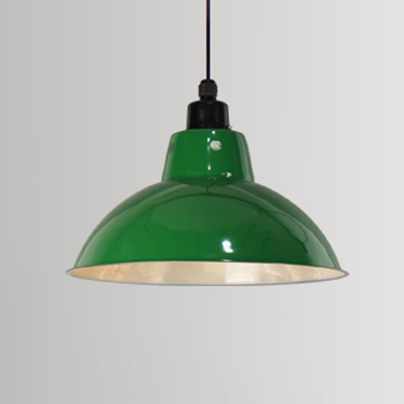 Industrial Retro Round Pendant Lamp 1-Head Metal Suspension Light in Blackish Green