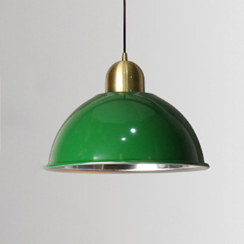 Industrial Retro Round Pendant Lamp 1-Head Metal Suspension Light in Blackish Green