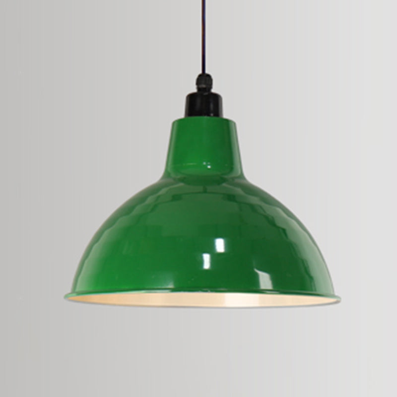 Industriële retro ronde hanglamp 1-hoofd metalen ophanging licht in zwartachtig groen