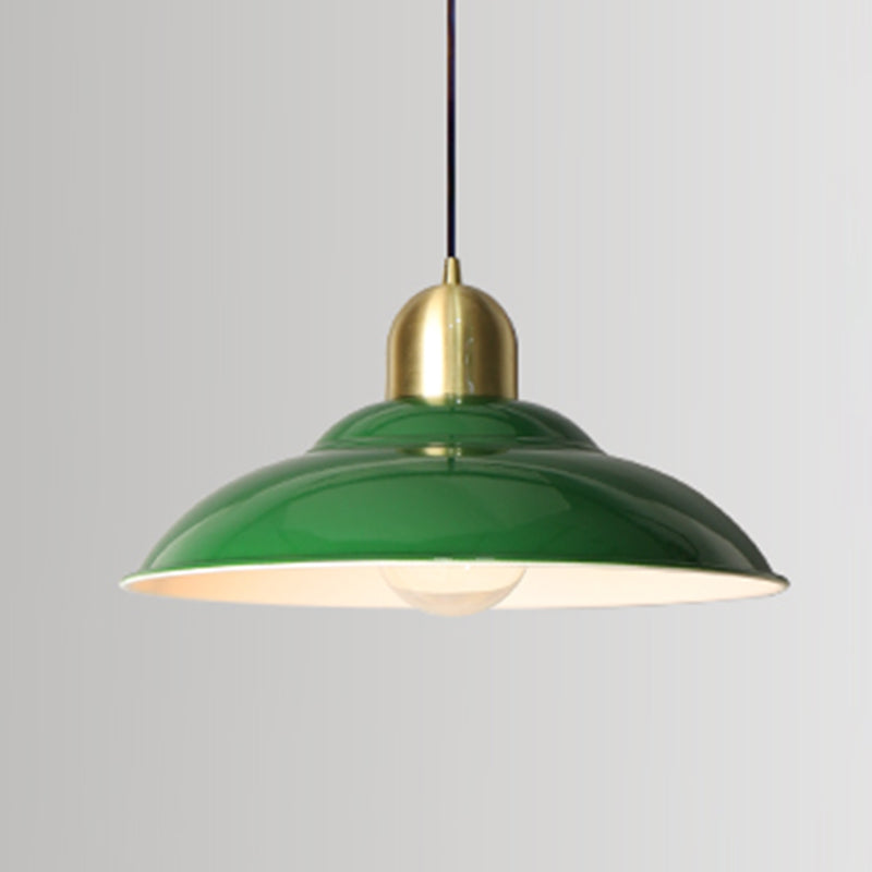 Industrial Retro Round Pendant Lamp 1-Head Metal Suspension Light in Blackish Green