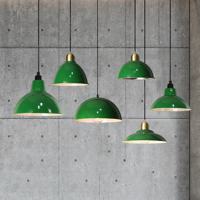 Industrial Retro Round Pendant Lamp 1-Head Metal Suspension Light in Blackish Green