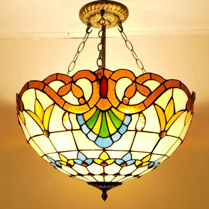 Dome Shape Semi Mount Lighting Stained Glass Baroque Flush Mount Ceiling Light Fixtures