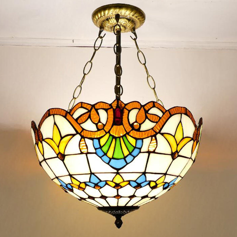 Dome Shape Semi Mount Lighting Stained Glass Baroque Flush Mount Ceiling Light Fixtures