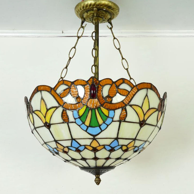 Forme de dôme Semi-Mont Éclairage en vitrail baroque Flush Mount Plafond Lights