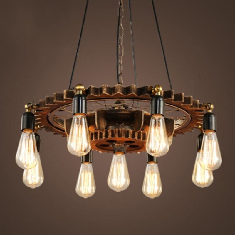 Industrial Style Wrought Iron Hanging Chandelier Bronze Ceiling Hanging Light Fixture for Bar