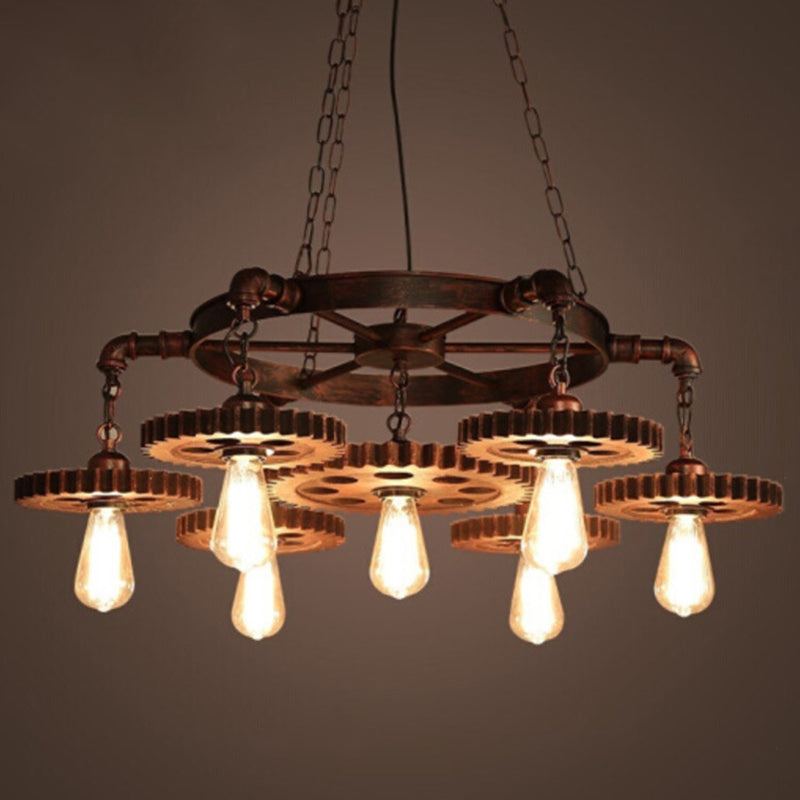 Industrial Style Wrought Iron Hanging Chandelier Bronze Ceiling Hanging Light Fixture for Bar