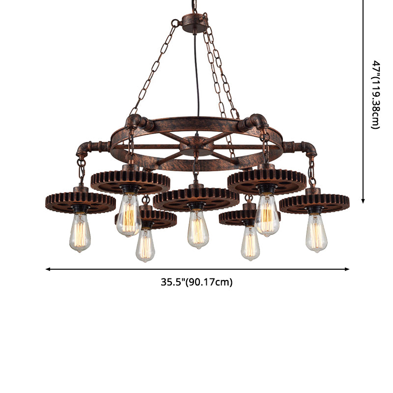 Industrial Style Wrought Iron Hanging Chandelier Bronze Ceiling Hanging Light Fixture for Bar