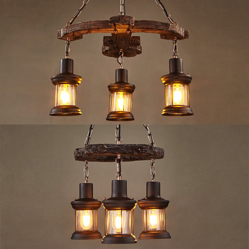 Antique Bronze Wood Hanging Pendant Lights Industrial 3-Lights Hanging Lights for Bar