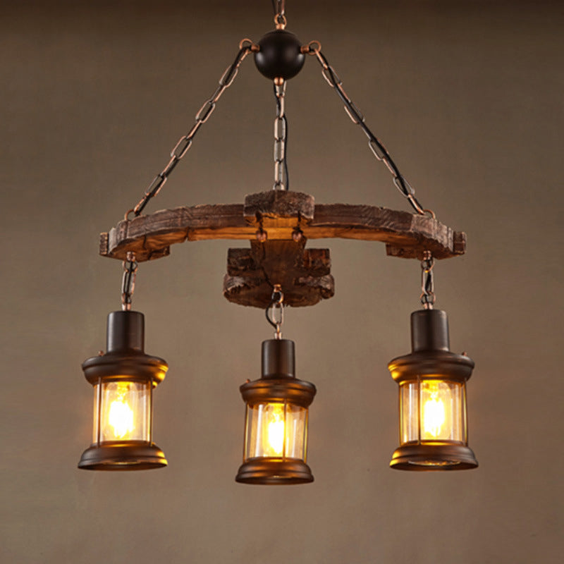 Antique Bronze Wood Hanging Pendant Lights Industrial 3-Lights Hanging Lights for Bar