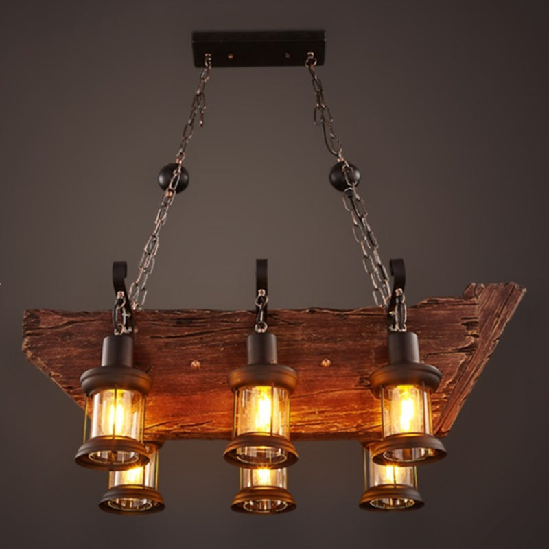 Retro Industrial Style Cylinder Chandelier Wood Pendant Ceiling Lights for Restaurant