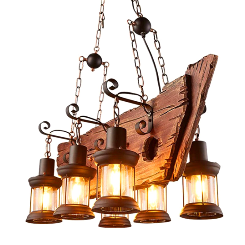 Retro Industrial Style Cylinder Chandelier Wood Pendant Ceiling Lights for Restaurant