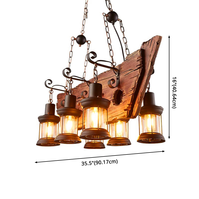 Retro Industrial Style Cylinder Chandelier Wood Pendant Ceiling Lights for Restaurant