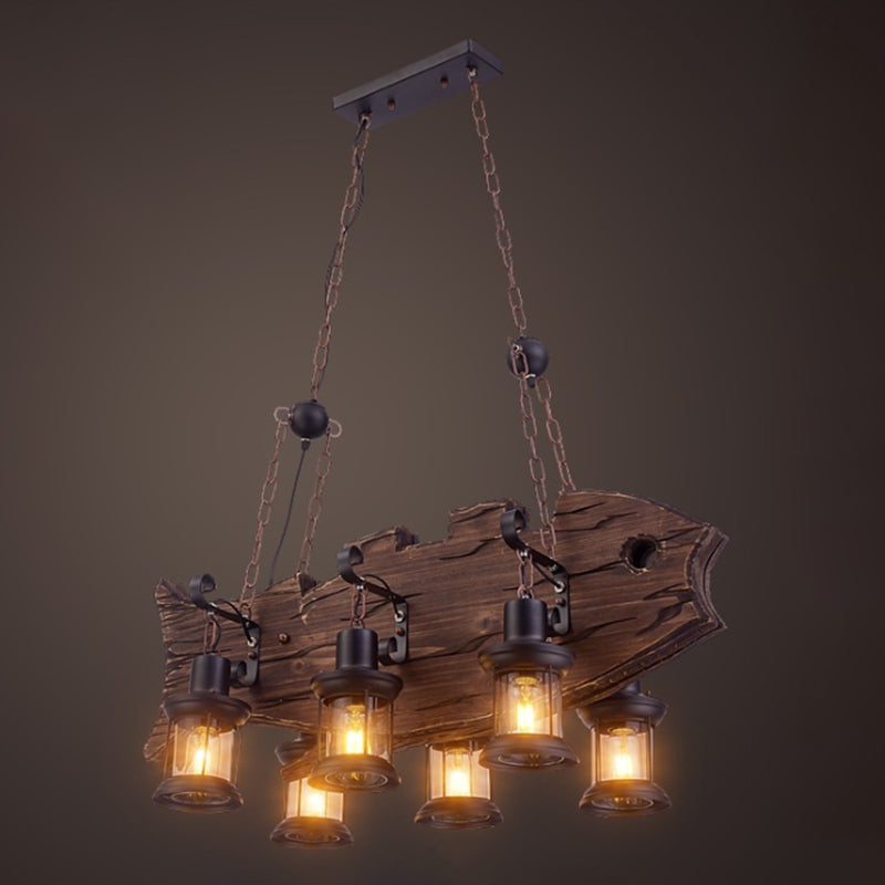 Retro Industrial Style Cylinder Chandelier Wood Pendant Ceiling Lights for Restaurant