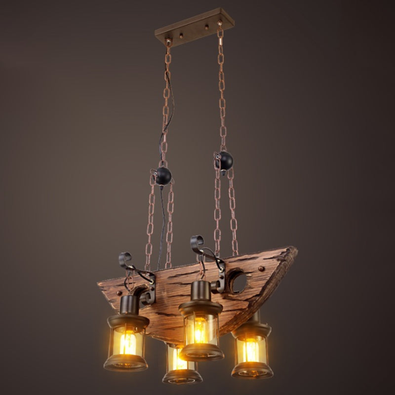 Retro Industrial Style Cylinder Chandelier Wood Pendant Ceiling Lights for Restaurant