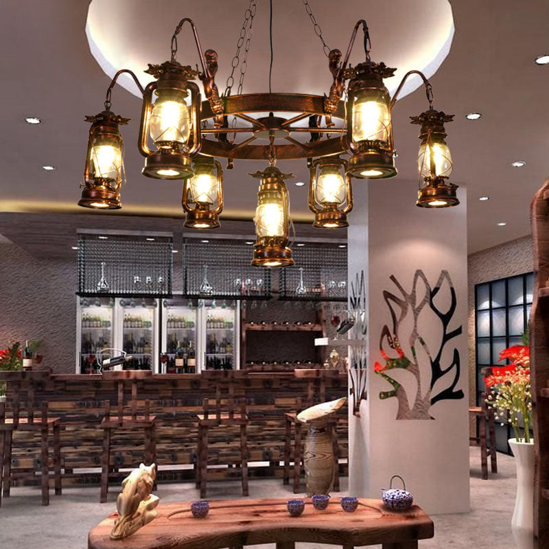 Kerosene Lamp Chandelier Light Fixture Metallic Retro Industrial Style Pendant Lighting Fixtures for Restaurant