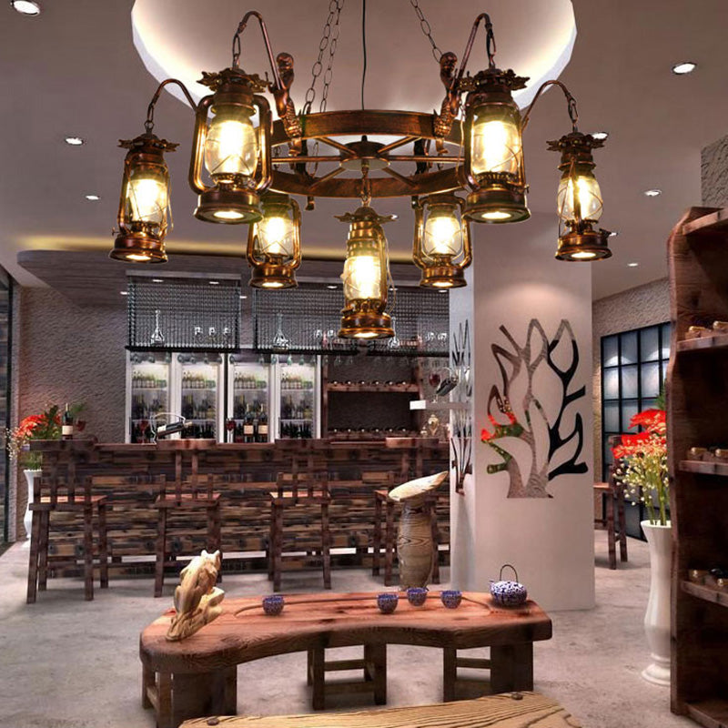 Kerosene Lamp Chandelier Light Fixture Metallic Retro Industrial Style Pendant Lighting Fixtures for Restaurant