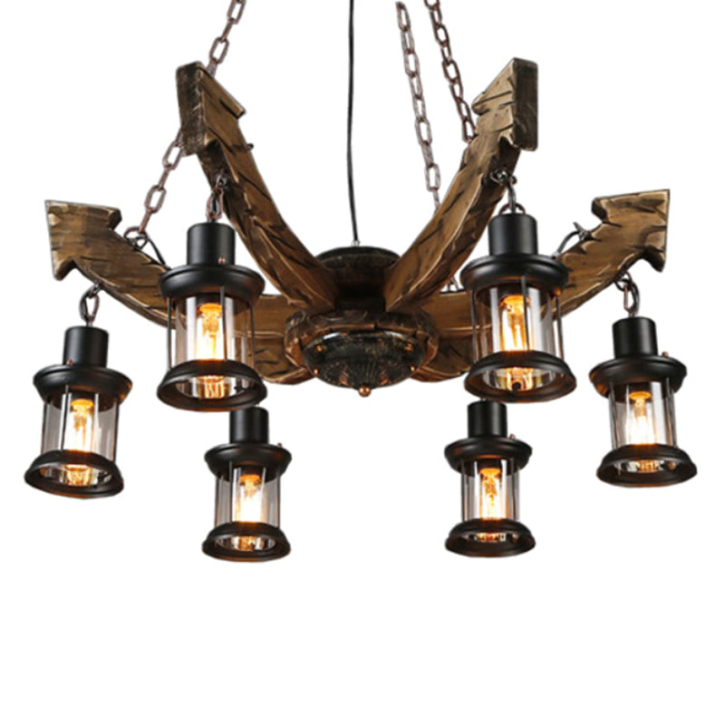 Wood Ceiling Hanging Light Fixture Coastal Black Shaded Restaurant Chandelier Lighting Fixture