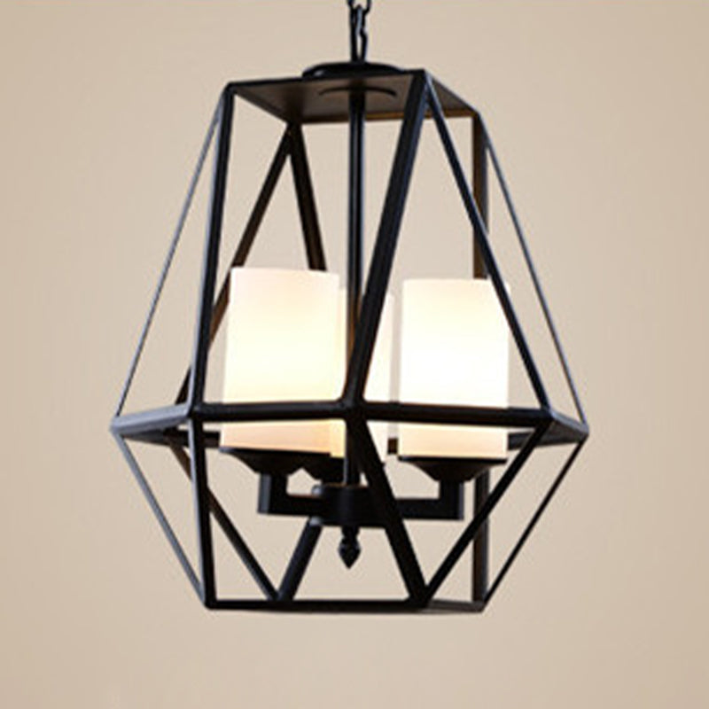 Wrought Iron Black Pendant Light in Industrial Vintage Style Geometric Adjustable Ceiling Light with Iron Frame