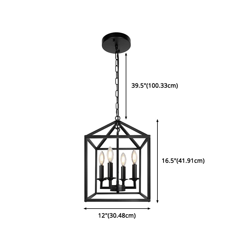 Industrial Vintage Square Adjustable Pendant Light Wrought Iron Ceiling Light for Dining Room