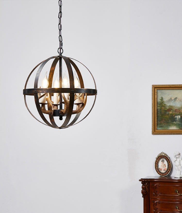 Spherical Chandelier Light Fixture Industrial Metal Pendant Lighting for Restaurant