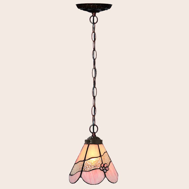 Pink Conical Tiffany Style Down Mini Pendant Pendre en verre coupé en verre pendants luminaires