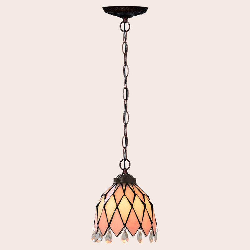 Pink Conical Tiffany-Style Down Mini Pendant Hand Cut Glass Hanging Light Fixtures