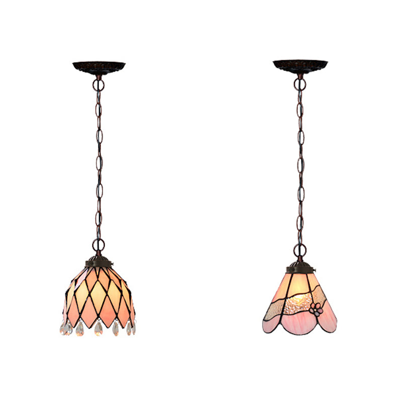 Pink Conical Tiffany Style Down Mini Pendant Pendre en verre coupé en verre pendants luminaires