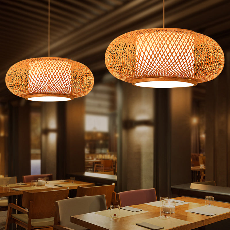 Asia Lantern Pendant Lighting Bamboo 1 Restaurant de bulbe Lumière suspendue en bois