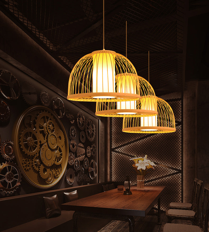 Asia Lantern Pendant Lighting Bamboo 1 Restaurant de bulbe Lumière suspendue en bois