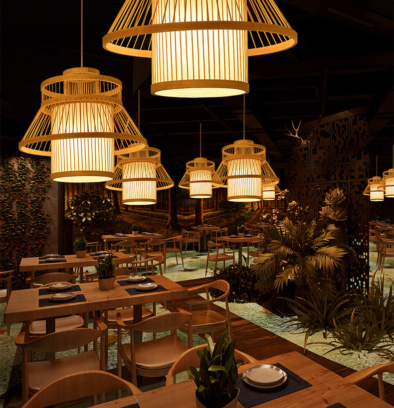 Asia Lantern Pendant Lighting Bamboo 1 Restaurant de bulbe Lumière suspendue en bois