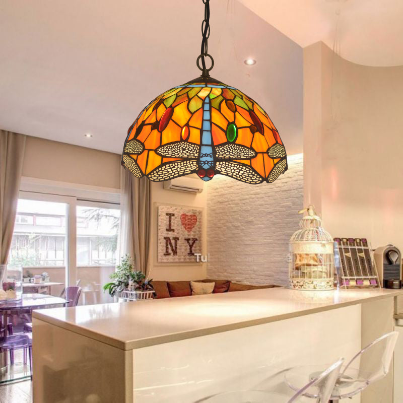 Hand Rolled Art Glass Baroque Suspension Pendant Light Bowl Hanging Pendant for Dining Room