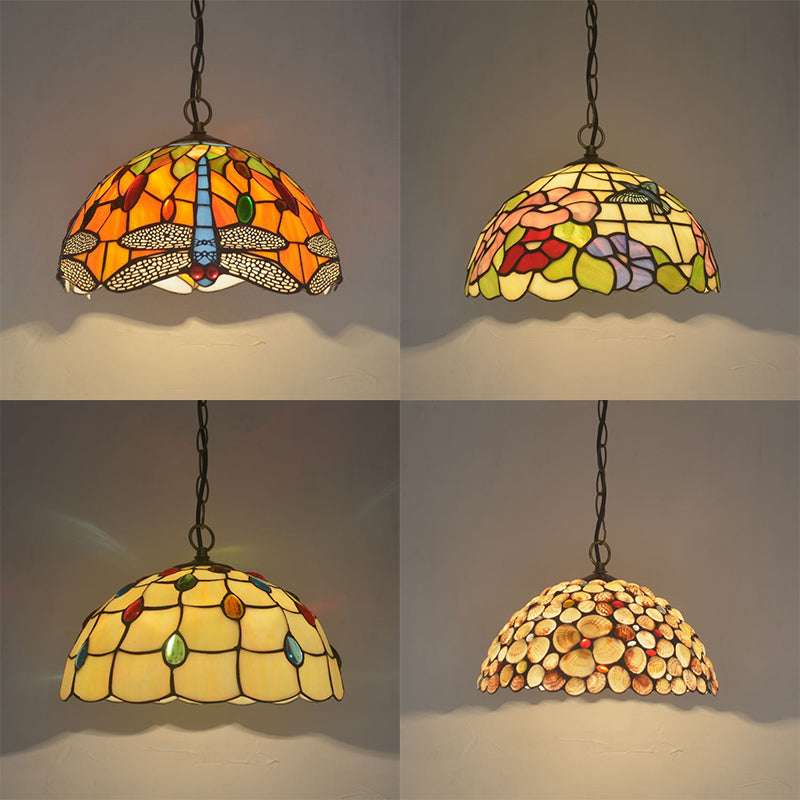 Hand Rolled Art Glass Baroque Suspension Pendant Light Bowl Hanging Pendant for Dining Room