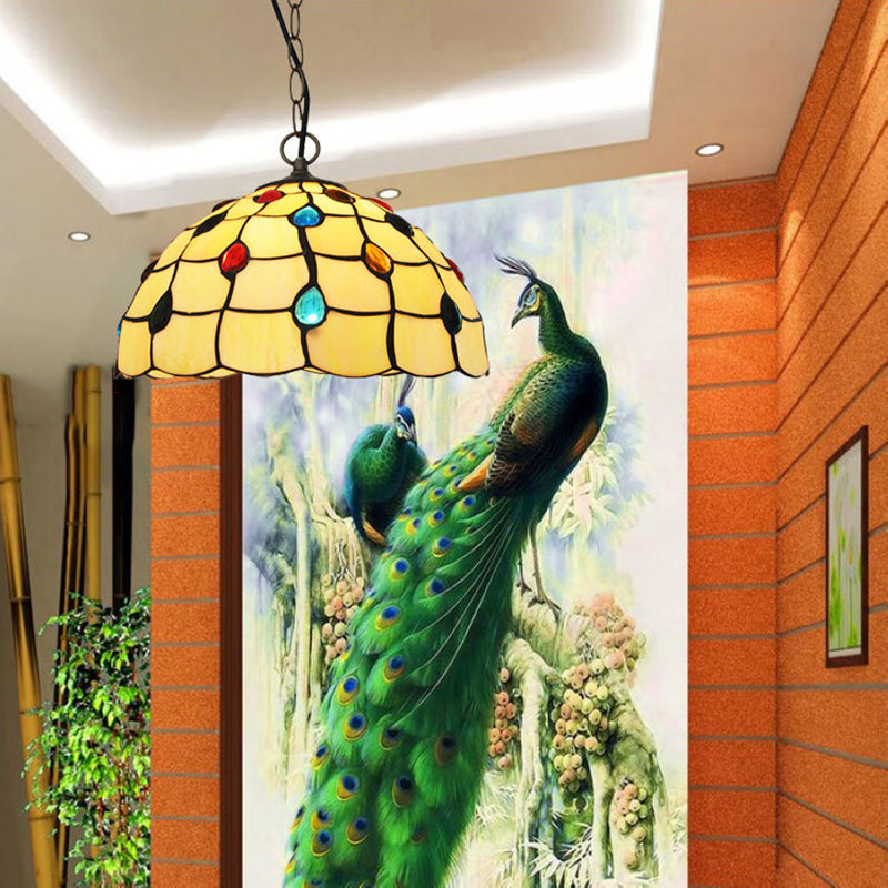 Hand Rolled Art Glass Baroque Suspension Pendant Light Bowl Hanging Pendant for Dining Room