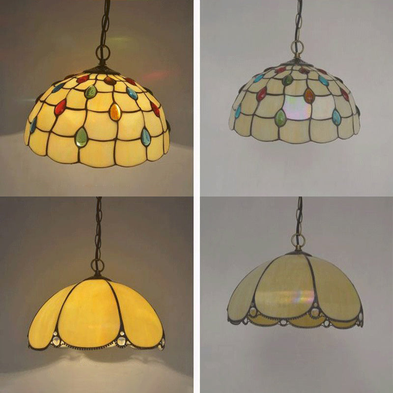 Hand Rolled Art Glass Baroque Suspension Pendant Light Bowl Hanging Pendant for Dining Room